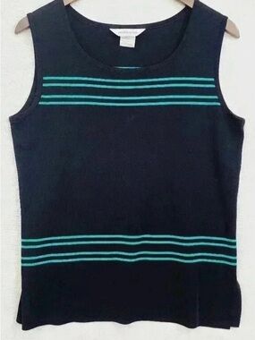 Vintage Exclusively Misook Sleeveless Knit Tank Top with Stripe Accents